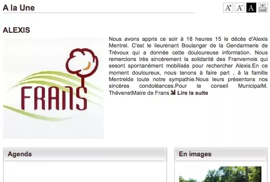 Le site Internet de la mairie de Frans annonce la mort d'Alexis Mentrel