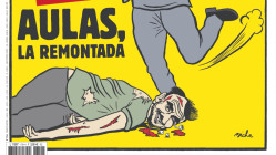 Jean-Michel Aulas en train de tuer Gr&eacute;gory Doucet &agrave; coups de pied : la Une choc de Charlie Hebdo sur les municipales &agrave; Lyon