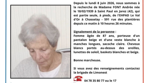 Elle quitte son EHPAD pr&egrave;s de Lyon et dispara&icirc;t : les gendarmes lancent un appel &agrave; t&eacute;moins