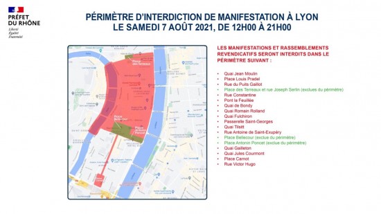 Un nouveau p&eacute;rim&egrave;tre d&rsquo;interdiction de manifestation dans le centre de Lyon ce samedi