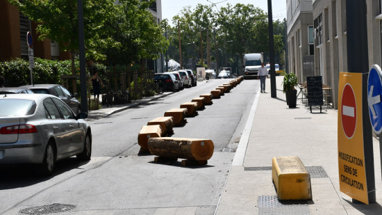 Confluence : Grégory Doucet installe de mystérieux rondins en bois au milieu de la route