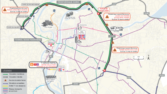 Fermeture du périphérique Laurent-Bonnevay : quels sont les itinéraires de substitution ?