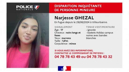 Narjesse a fugué à Villeurbanne : un appel à témoins pour retrouver l'adolescente Narjesse a fugué à Villeurbanne : un appel à témoins pour retrouver l'adolescente