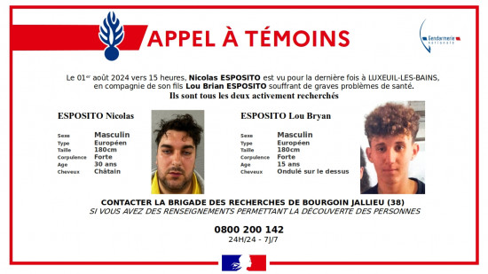 Près de Lyon : un père répertorié pédophile disparait avec son fils atteint de problèmes de santé Près de Lyon : un père répertorié pédophile disparait avec son fils atteint de problèmes de santé