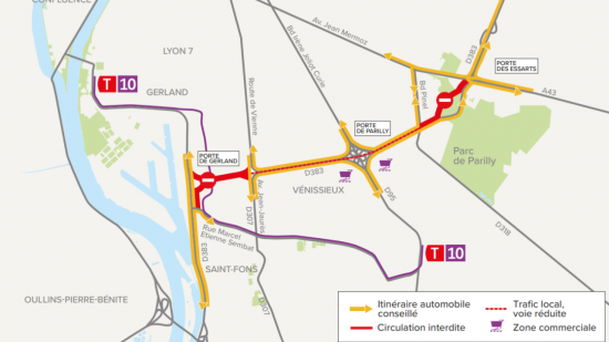 Chantier du tramway T10 : le périphérique Laurent-Bonnevay fermé du 12 au 18 août
