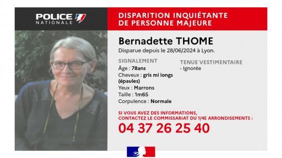 Une septuagénaire portée disparue à Lyon, la police lance un appel à témoins