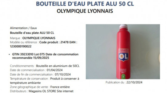 L’OL rappelle de toute urgence des bouteilles d’eau vendues dans les magasins OL Store L’OL rappelle de toute urgence des bouteilles d’eau vendues dans les magasins OL Store