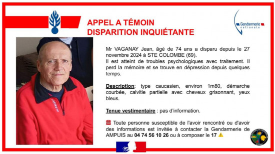 Un septuagénaire dépressif et atteint de troubles de la mémoire porté disparu près de Lyon
