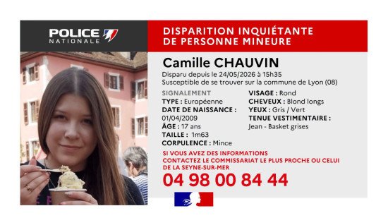 Disparition inqui&eacute;tante d&rsquo;une adolescente : Camille se trouve-t-elle &agrave; Lyon ?