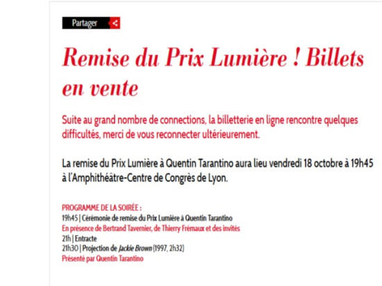 Soirée de remise du Prix Lumière 2013 : la billetterie en ligne n'a pas tenu le choc