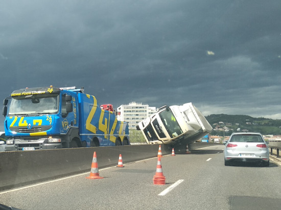 Givors : un camion se renverse à cause du vent sur l'A47
