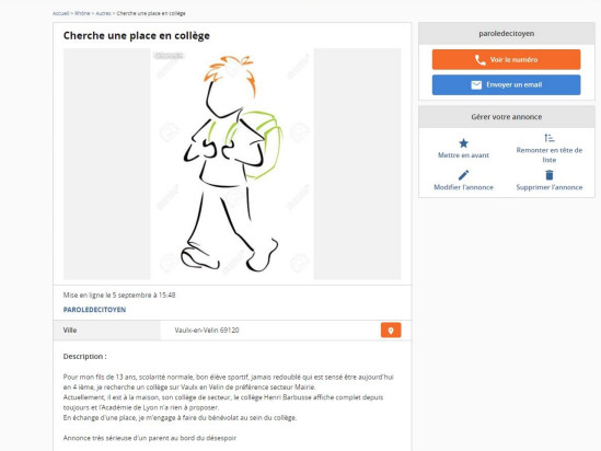 "Cherche une place en collège" : un père de famille dépose une annonce sur Leboncoin pour son fils