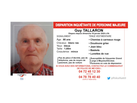 Un octogénaire porté disparu à Meyzieu