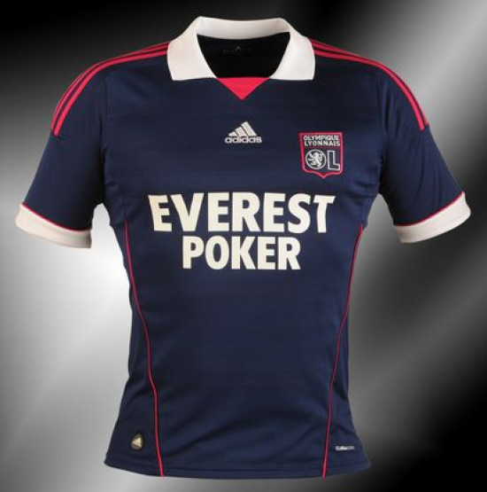 Maillot ext&eacute;rieur bleu marine et rose pour l'OL