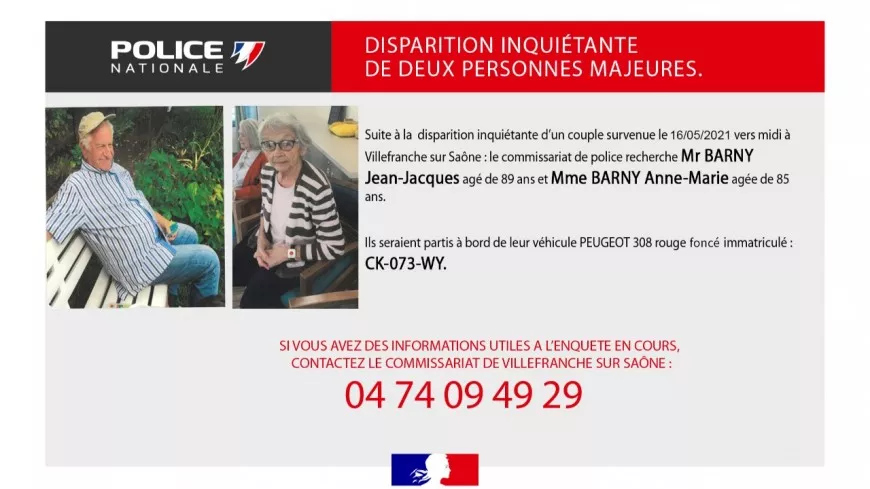 Près de Lyon : un appel à témoins lancé après la disparition d'un couple d'octogénaires à Villefranche-sur-Saône