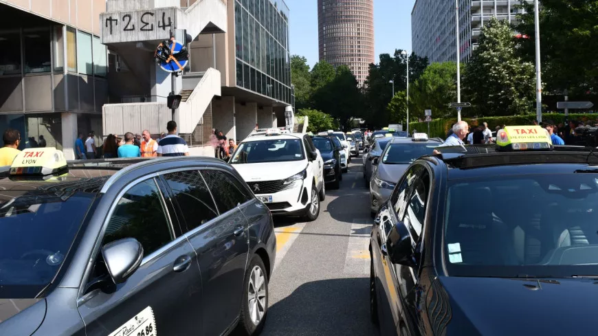 Les taxis en grève devant la Métropole de Lyon, leurs syndicats pénètrent en plein conseil