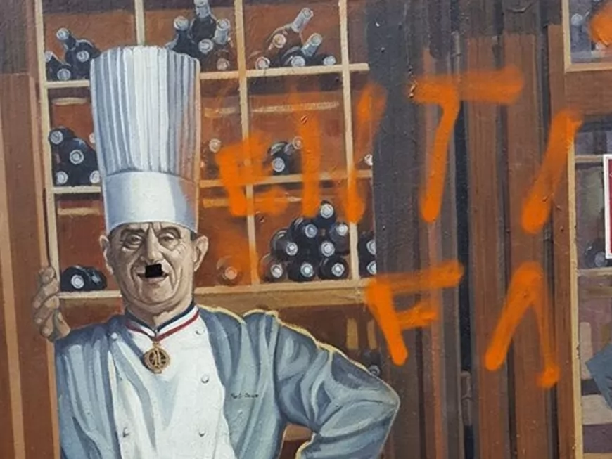 La Fresque des Lyonnais de nouveau taguée avec une moustache d’Hitler pour Paul Bocuse