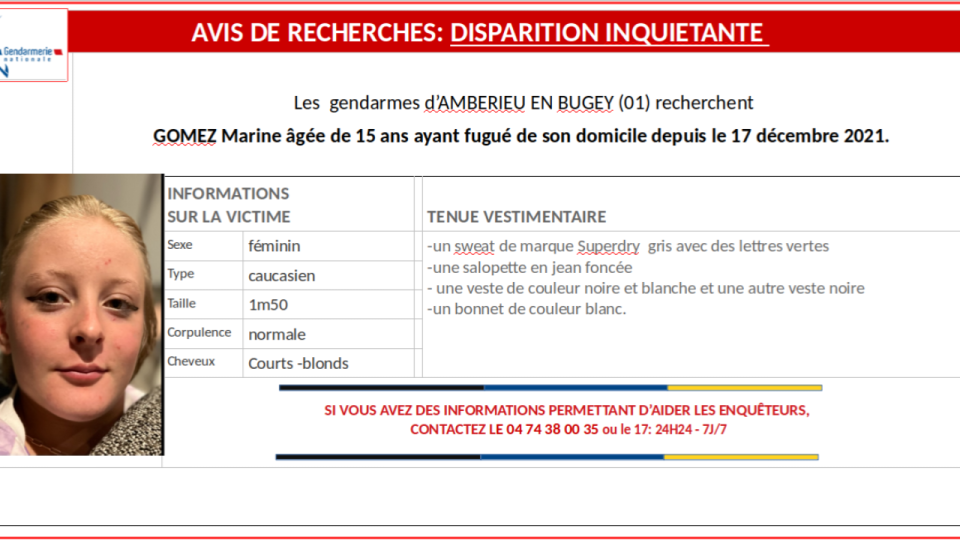 Disparition inquiétante près de Lyon : la gendarmerie lance un avis de recherche