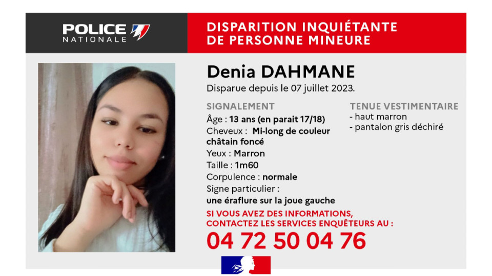 Près de Lyon : appel à témoins pour retrouver Denia, portée disparue depuis juillet
