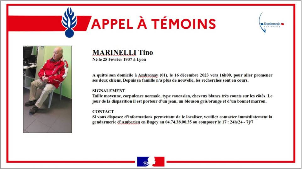 Ain : appel à témoins pour retrouver un octogénaire porté disparu