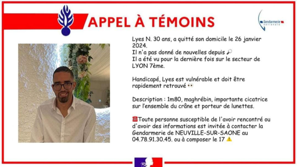 Lyon : appel à témoins pour retrouver un trentenaire vulnérable 