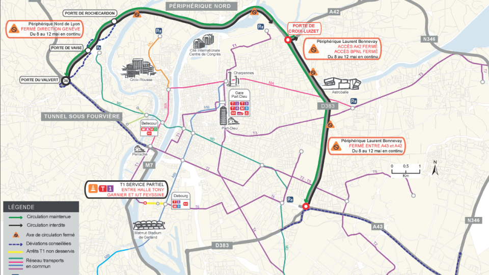 Fermeture du périphérique Laurent-Bonnevay : quels sont les itinéraires de substitution ?