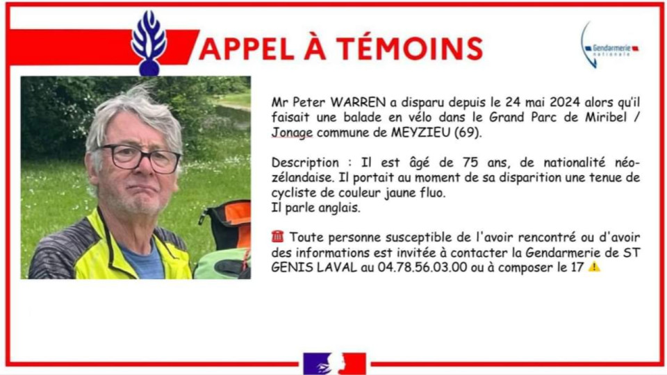 Appel à témoins : parti faire du vélo près de Lyon, Peter n'est jamais revenu