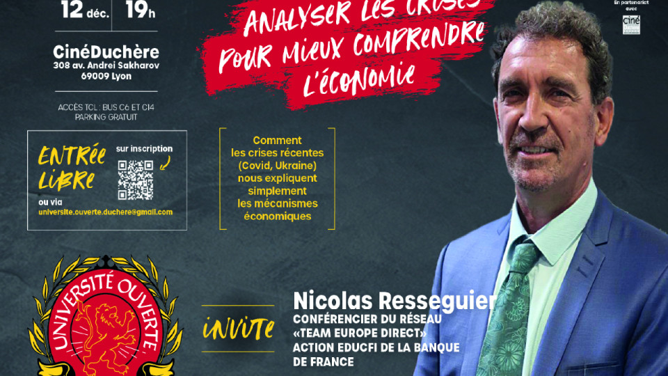 Crises récentes et économie avec Nicolas Resseguier au programme du nouveau CinéDuchère