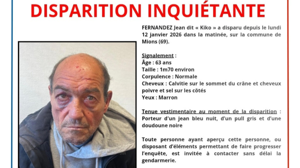 Disparition inqui&eacute;tante dans le Rh&ocirc;ne : un appel &agrave; t&eacute;moins lanc&eacute; pour retrouver un sexag&eacute;naire