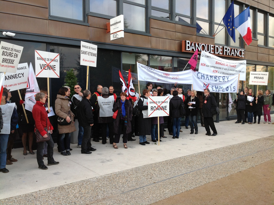 Les salari&eacute;s perturbent l'inauguration de la nouvelle Banque de France &agrave; Lyon