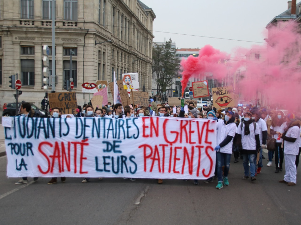 Les étudiants dentistes en grève manifestent à Lyon