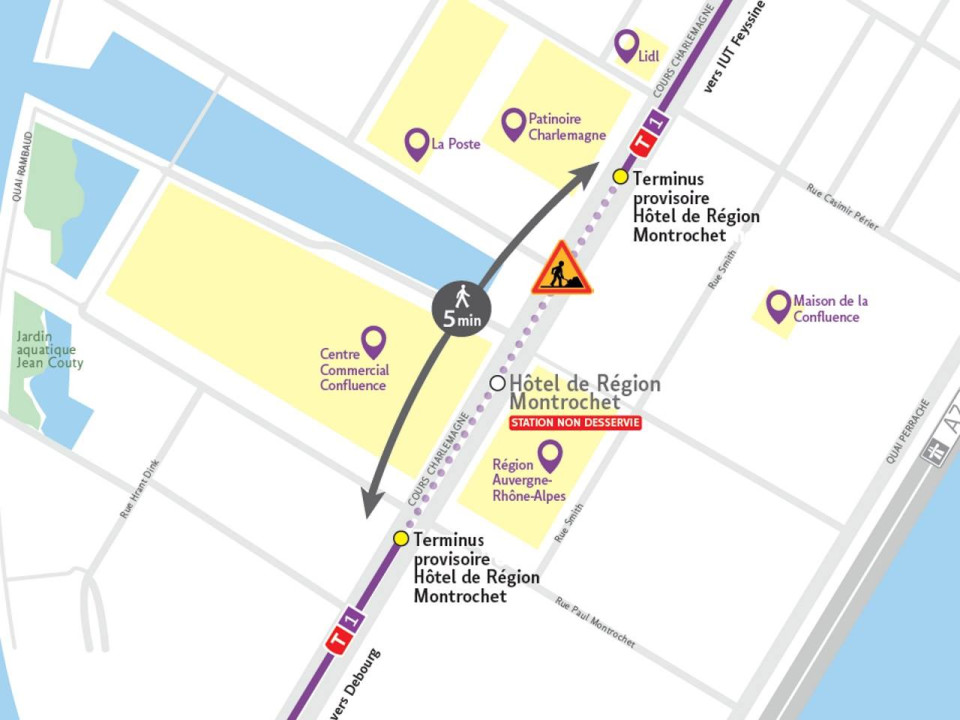 Prolongement du T2 à Confluence : des perturbations à prévoir sur le T1 à partir du 5 octobre