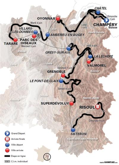 Le parcours du 65e Critérium du Dauphiné