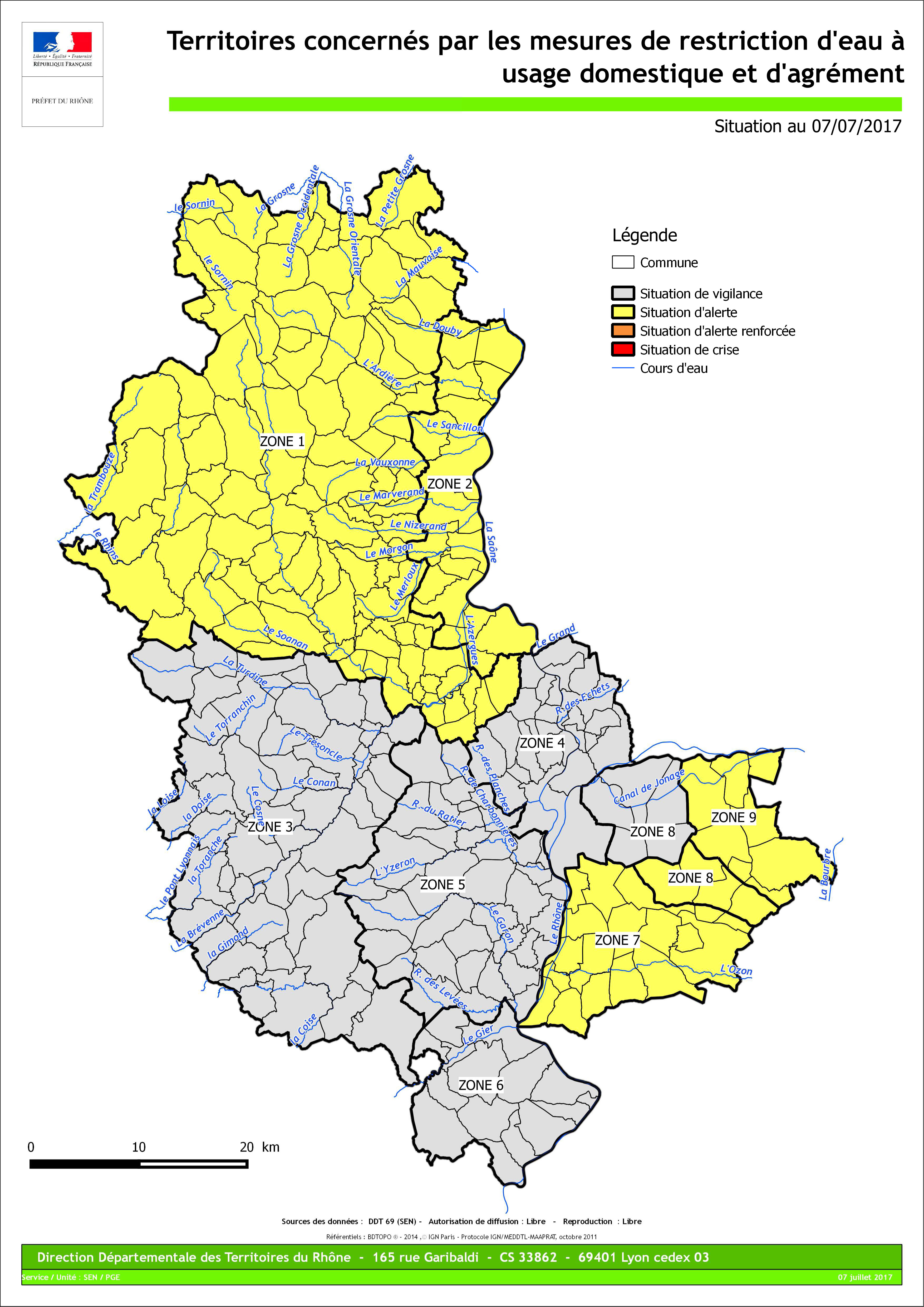 En jaune, les zones concernées par l'arrêté préfectoral - DR