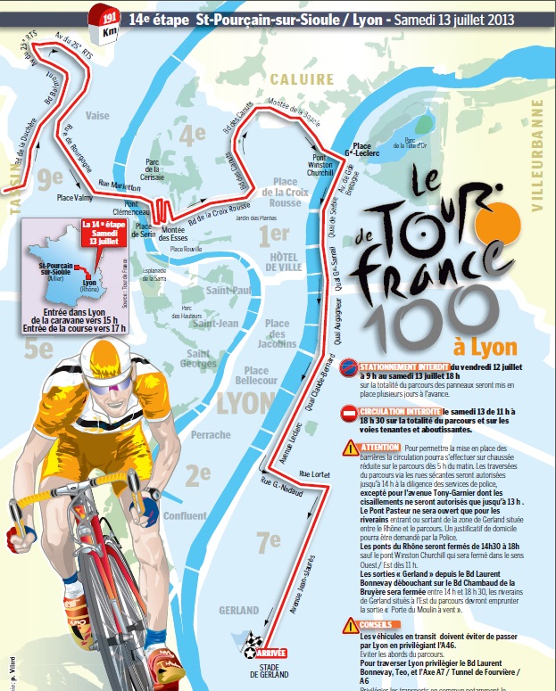 Le parcours détaillé du Tour à Lyon - DR Le Progrès